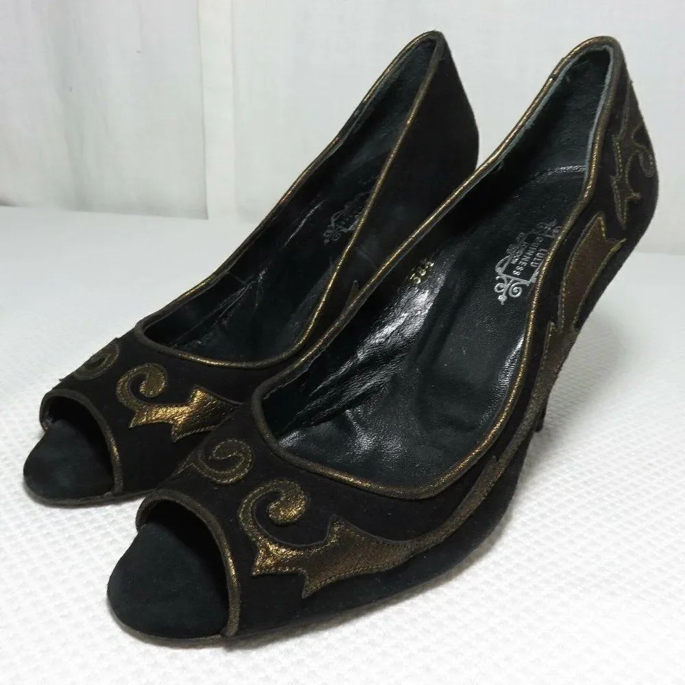 Lulu Guinness 8.5 London Black Peep Toe Heels Shoe